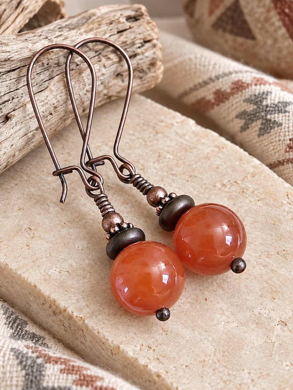 Carnelian Dangle Earrings, Fall Autumn, Antiqued Copper Hooks, Genuine Stone